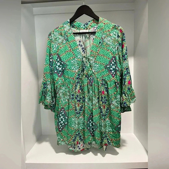 Rachel Zoe Green Floral Print Tunic Size Small NWOT - Picture 1 of 8